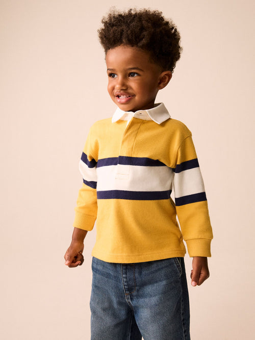 Dsiney Kidz - Yellow/White Long Sleeve Rugby Polo Top (3mths-7yrs) image 1