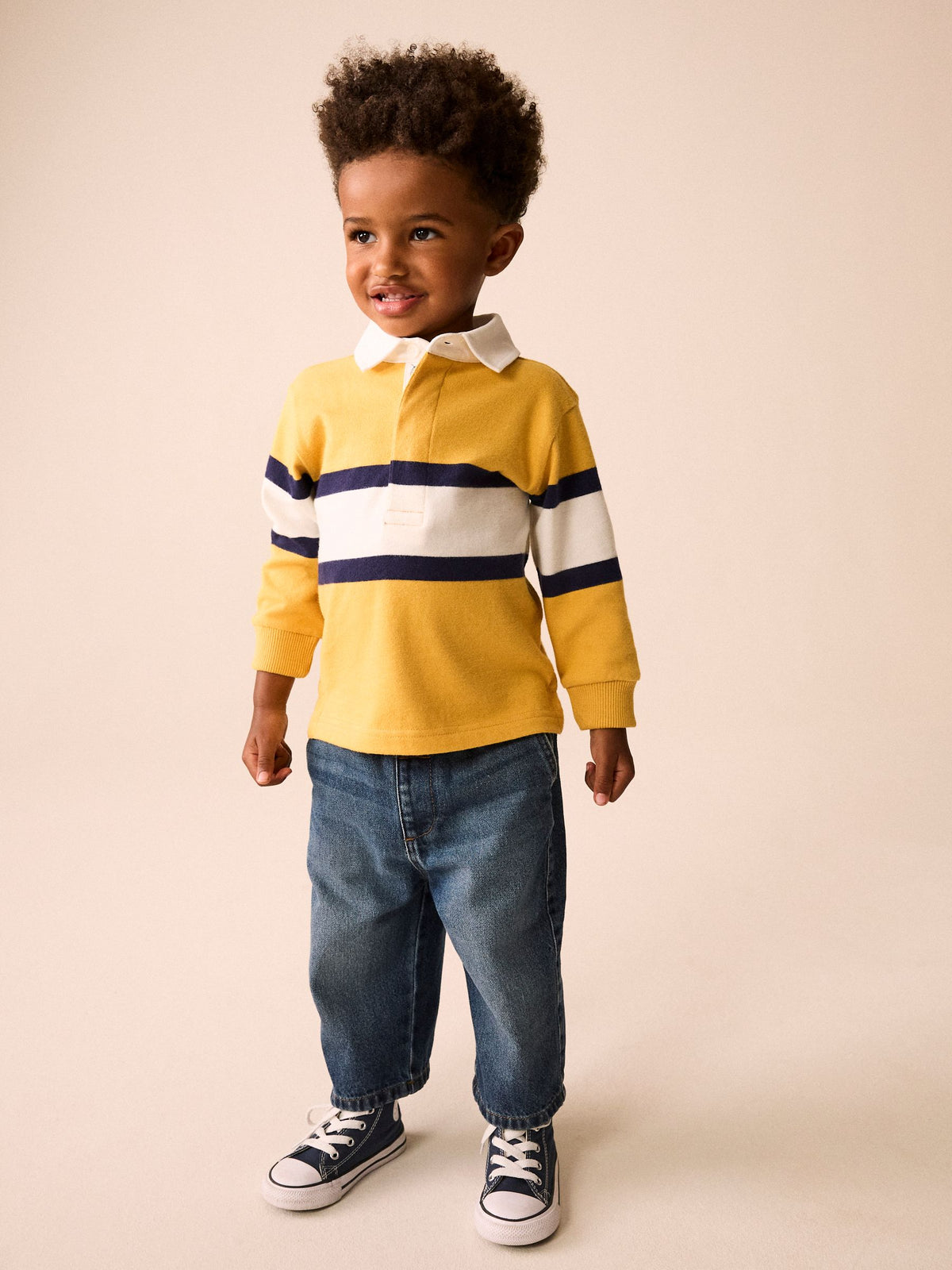 Dsiney Kidz - Yellow/White Long Sleeve Rugby Polo Top (3mths-7yrs) image 2
