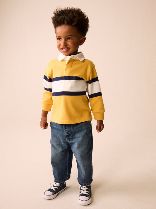Dsiney Kidz - Yellow/White Long Sleeve Rugby Polo Top (3mths-7yrs) image 2
