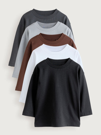 Dsiney Kidz - Black/Grey/Brown/Charcoal/White Long Sleeve T-Shirts 5 Pack (3mths-7yrs) image 1