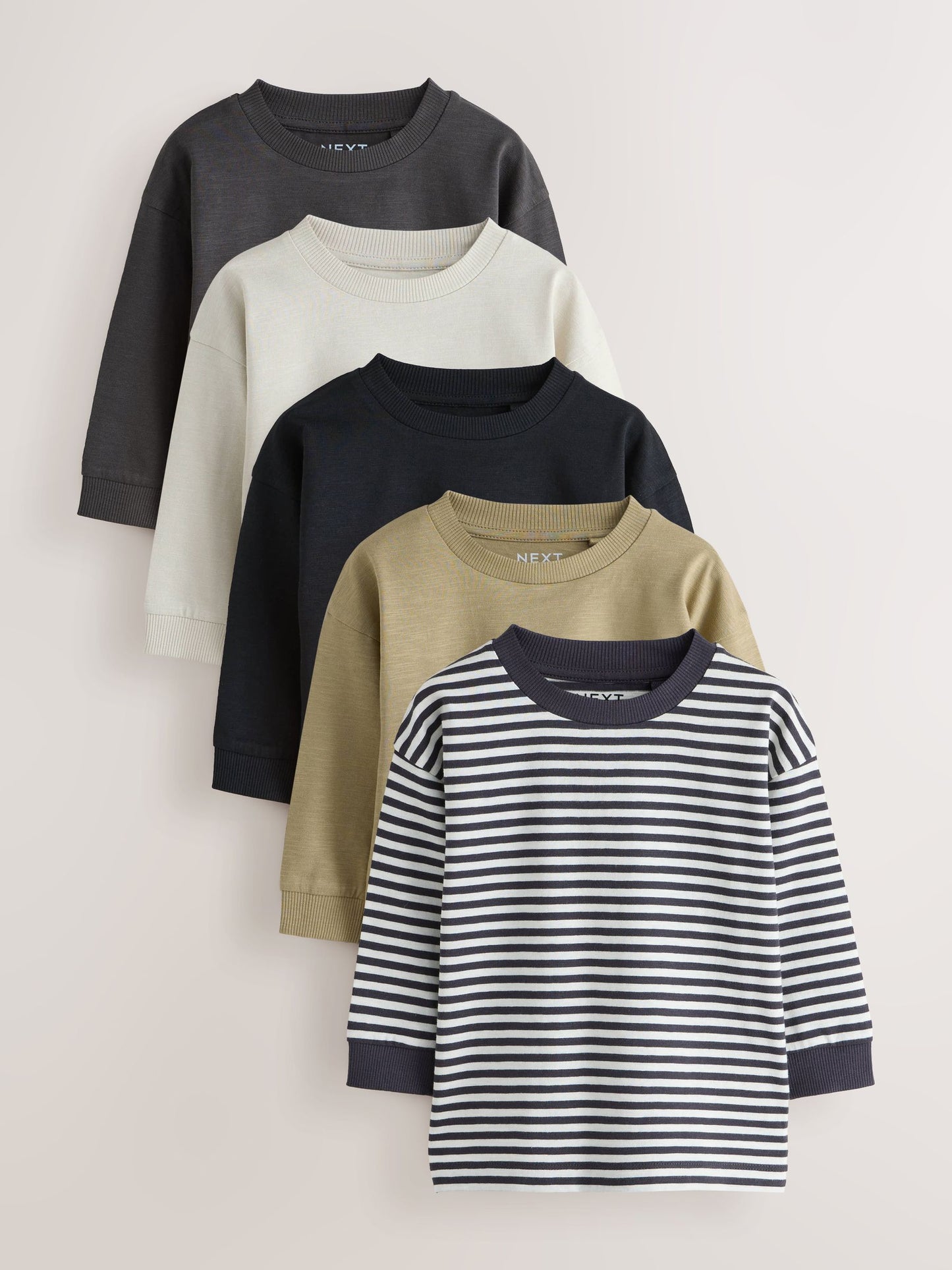 Dsiney Kidz - Monochrome Plain Stripe Long Sleeve T-Shirts 5 Pack (3mths-7yrs) image 1