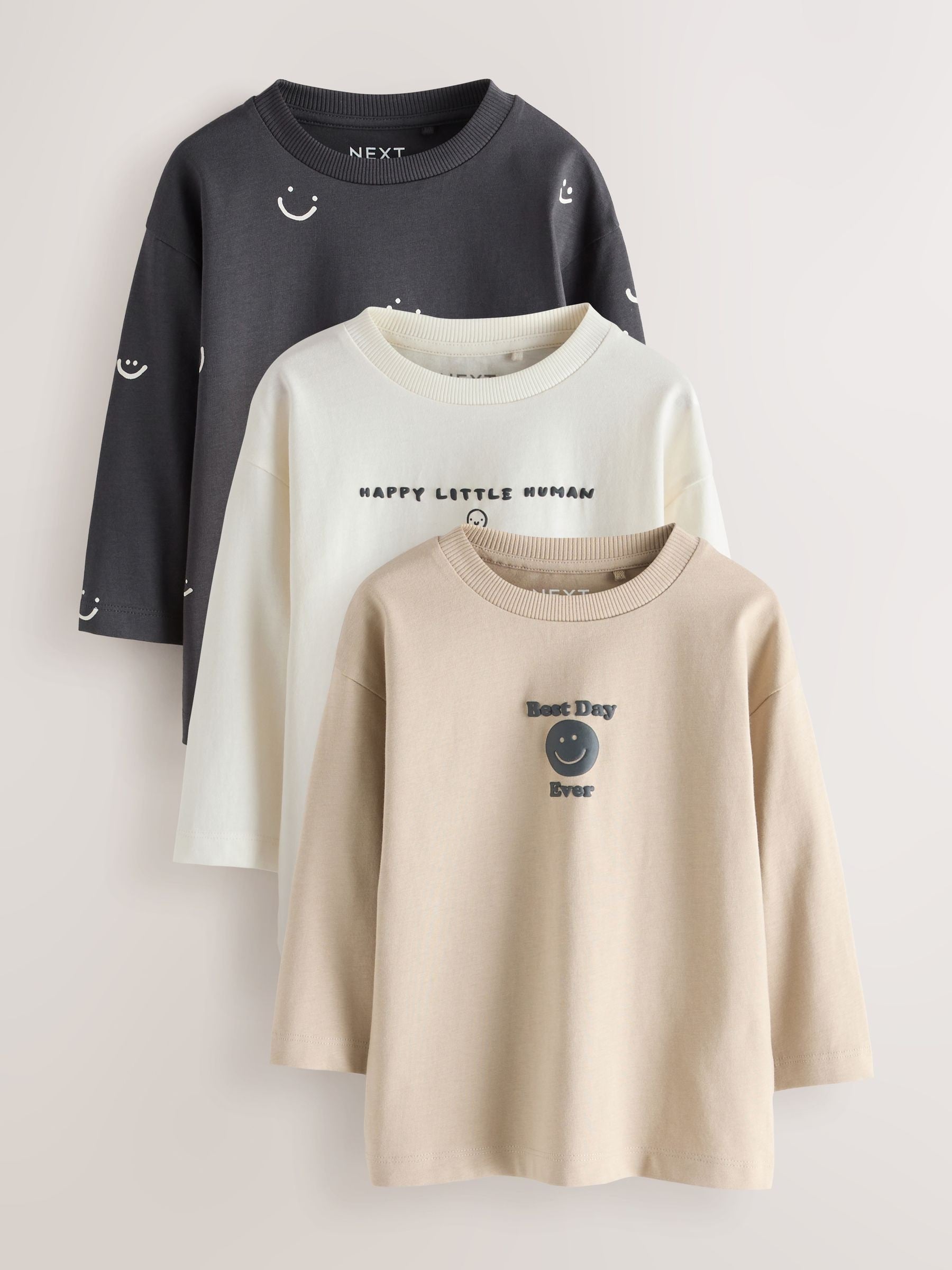 Dsiney Kidz - Monochrome Smile Face Long Sleeve Graphic T-Shirts 3 Pack (3mths-7yrs) image 1