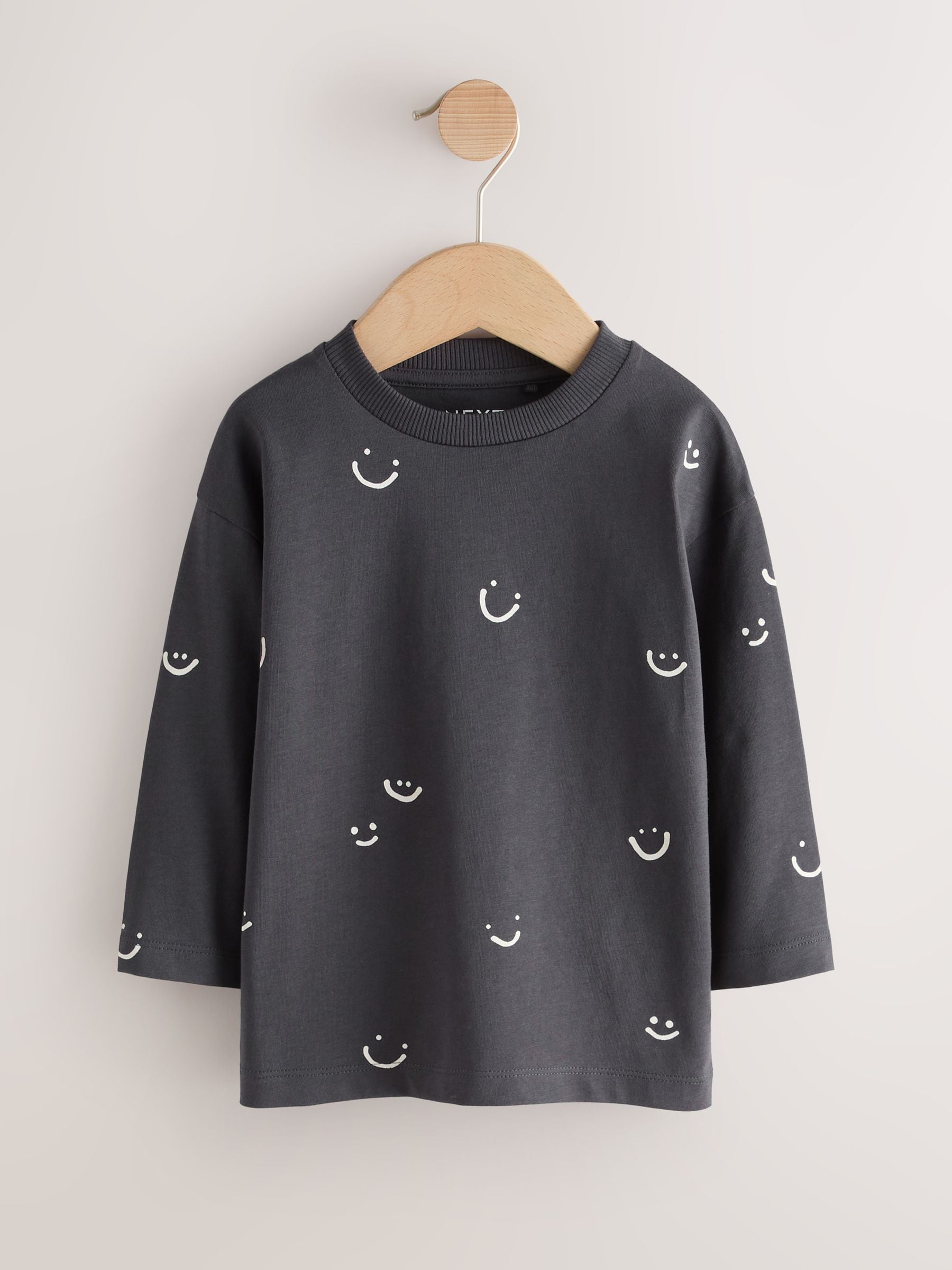 Dsiney Kidz - Monochrome Smile Face Long Sleeve Graphic T-Shirts 3 Pack (3mths-7yrs) image 2