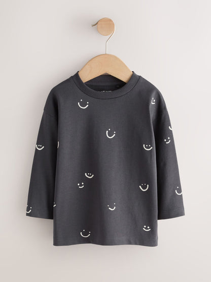 Dsiney Kidz - Monochrome Smile Face Long Sleeve Graphic T-Shirts 3 Pack (3mths-7yrs) image 2