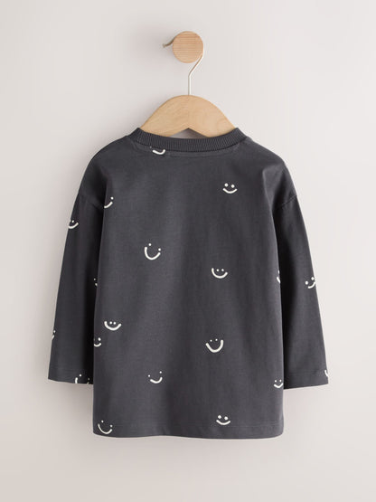 Dsiney Kidz - Monochrome Smile Face Long Sleeve Graphic T-Shirts 3 Pack (3mths-7yrs) image 5