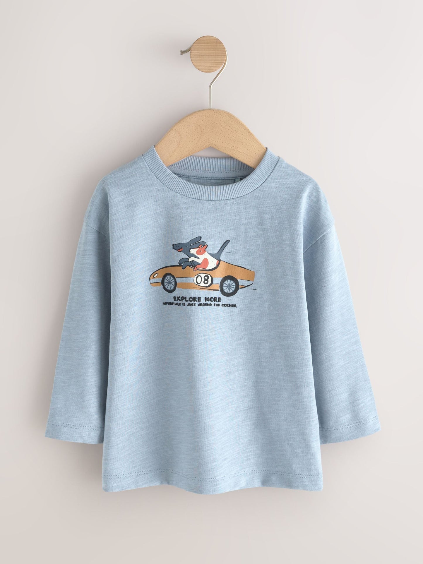 Dsiney Kidz - Blue/Neutral Dog Stripe Long Sleeve Graphic T-Shirts 3 Pack (3mths-7yrs) image 2