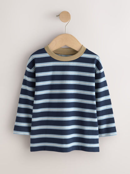 Dsiney Kidz - Blue/Neutral Dog Stripe Long Sleeve Graphic T-Shirts 3 Pack (3mths-7yrs) image 4