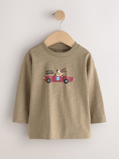 Dsiney Kidz - Blue/Neutral Dog Stripe Long Sleeve Graphic T-Shirts 3 Pack (3mths-7yrs) image 5