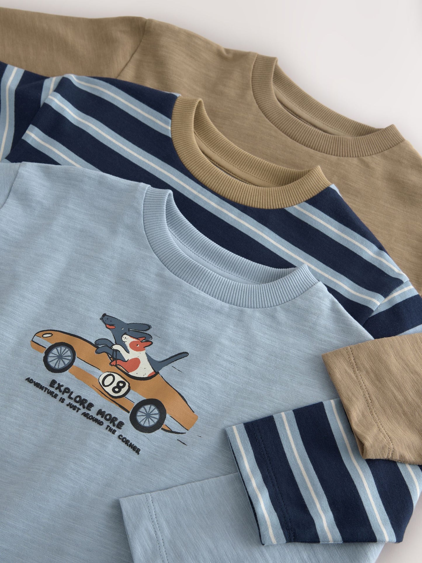 Dsiney Kidz - Blue/Neutral Dog Stripe Long Sleeve Graphic T-Shirts 3 Pack (3mths-7yrs) image 7