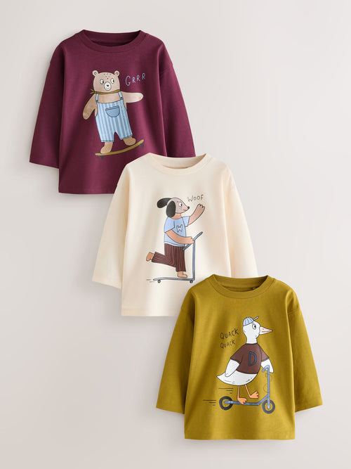 Ecru Character Long Sleeve Graphic T-Shirts 3 Pack (3mths-7yrs) image 1
