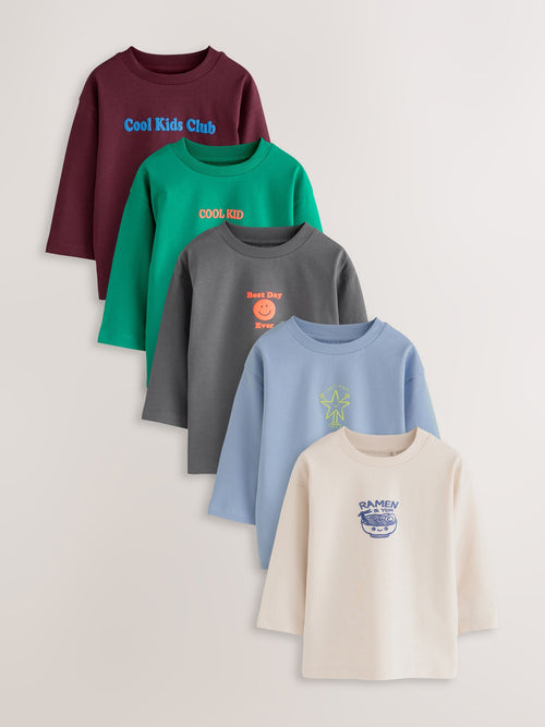 Multi Bright Fun Graphic Slogan Long Sleeve T-Shirts 5 Pack (3mths-7yrs) image 1