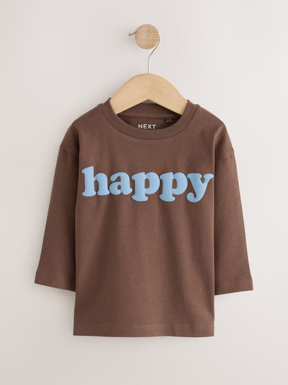 Dsiney Kidz - Mutli Blue / Berry / Green Happy Smile Slogan Long Sleeve Graphic T-Shirts 3 Pack (3mths-7yrs) image 2