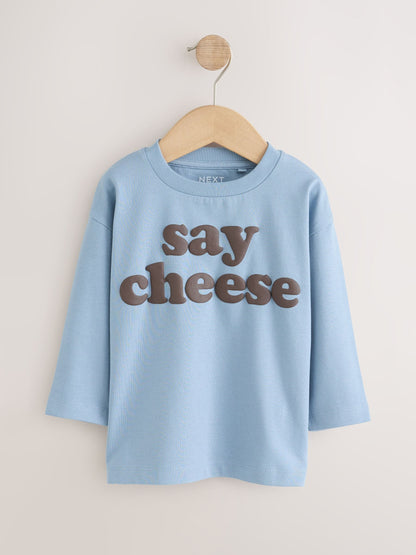 Dsiney Kidz - Mutli Blue / Berry / Green Happy Smile Slogan Long Sleeve Graphic T-Shirts 3 Pack (3mths-7yrs) image 3