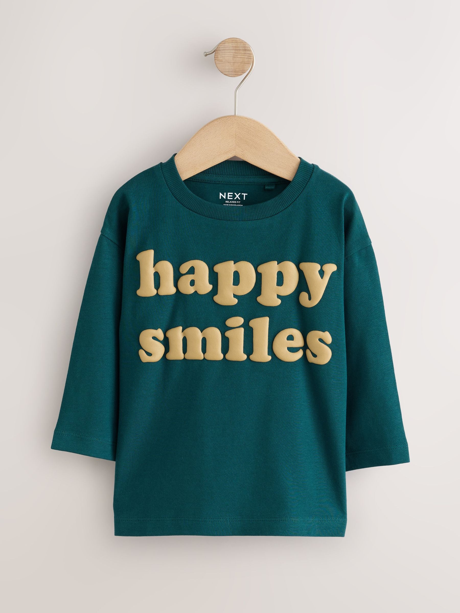 Dsiney Kidz - Mutli Blue / Berry / Green Happy Smile Slogan Long Sleeve Graphic T-Shirts 3 Pack (3mths-7yrs) image 4