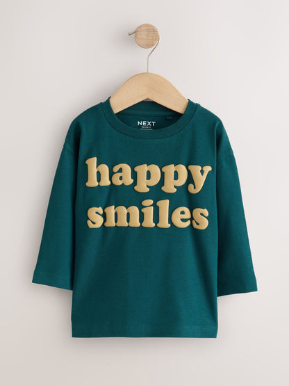 Dsiney Kidz - Mutli Blue / Berry / Green Happy Smile Slogan Long Sleeve Graphic T-Shirts 3 Pack (3mths-7yrs) image 4