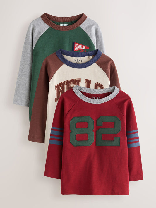 Dsiney Kidz - Red/Grey Varsity Long Sleeve Raglan T-Shirts 3 Pack (3mths-7yrs) image 1