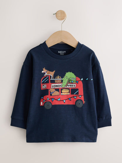 Dsiney Kidz - Navy/Red London Long Sleeve Applique T-Shirts 3 Pack (3mths-7yrs) image 3
