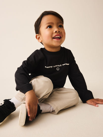 Dsiney Kidz - Black Happy Little Human Slogan Long Sleeve Small Graphic Printed T-Shirt (3mths-7yrs) image 3