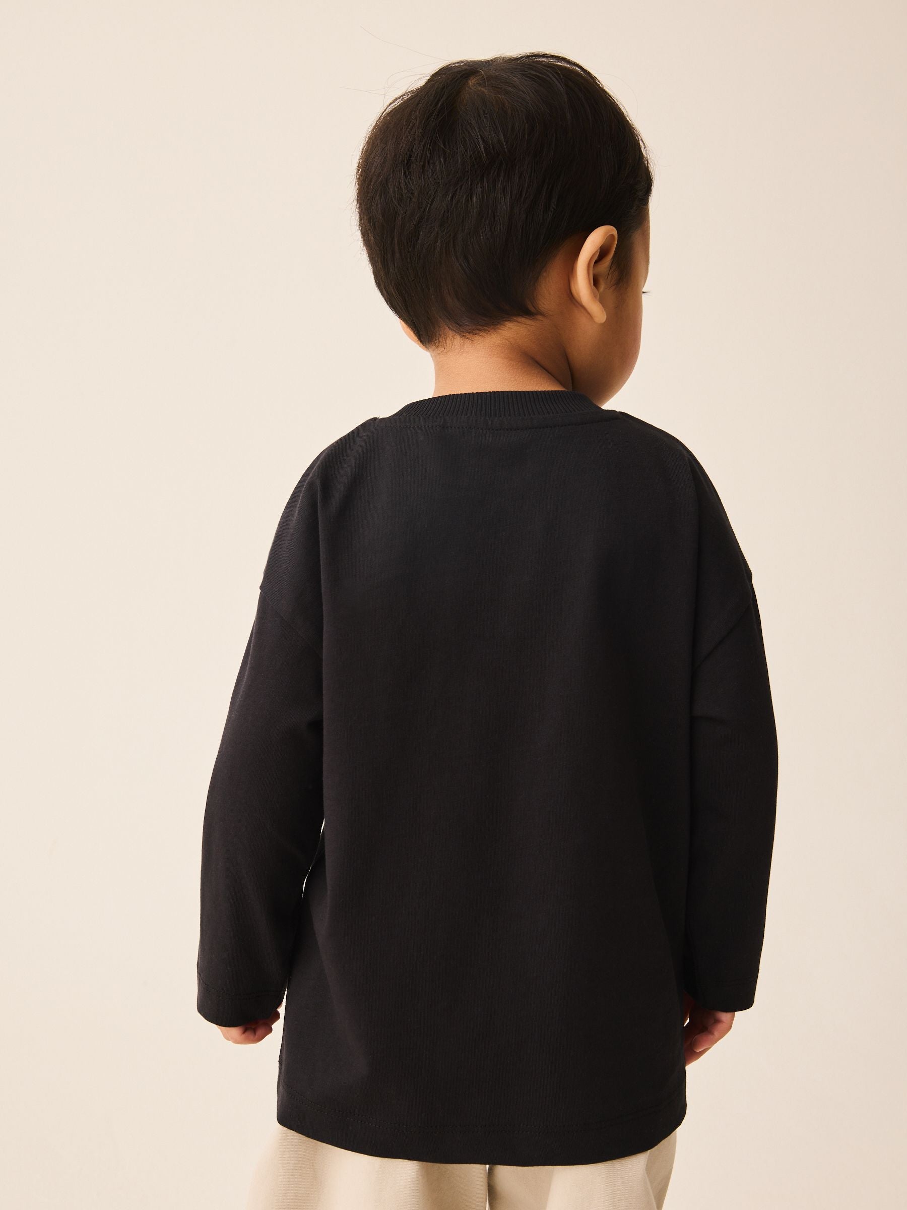 Dsiney Kidz - Black Happy Little Human Slogan Long Sleeve Small Graphic Printed T-Shirt (3mths-7yrs) image 4