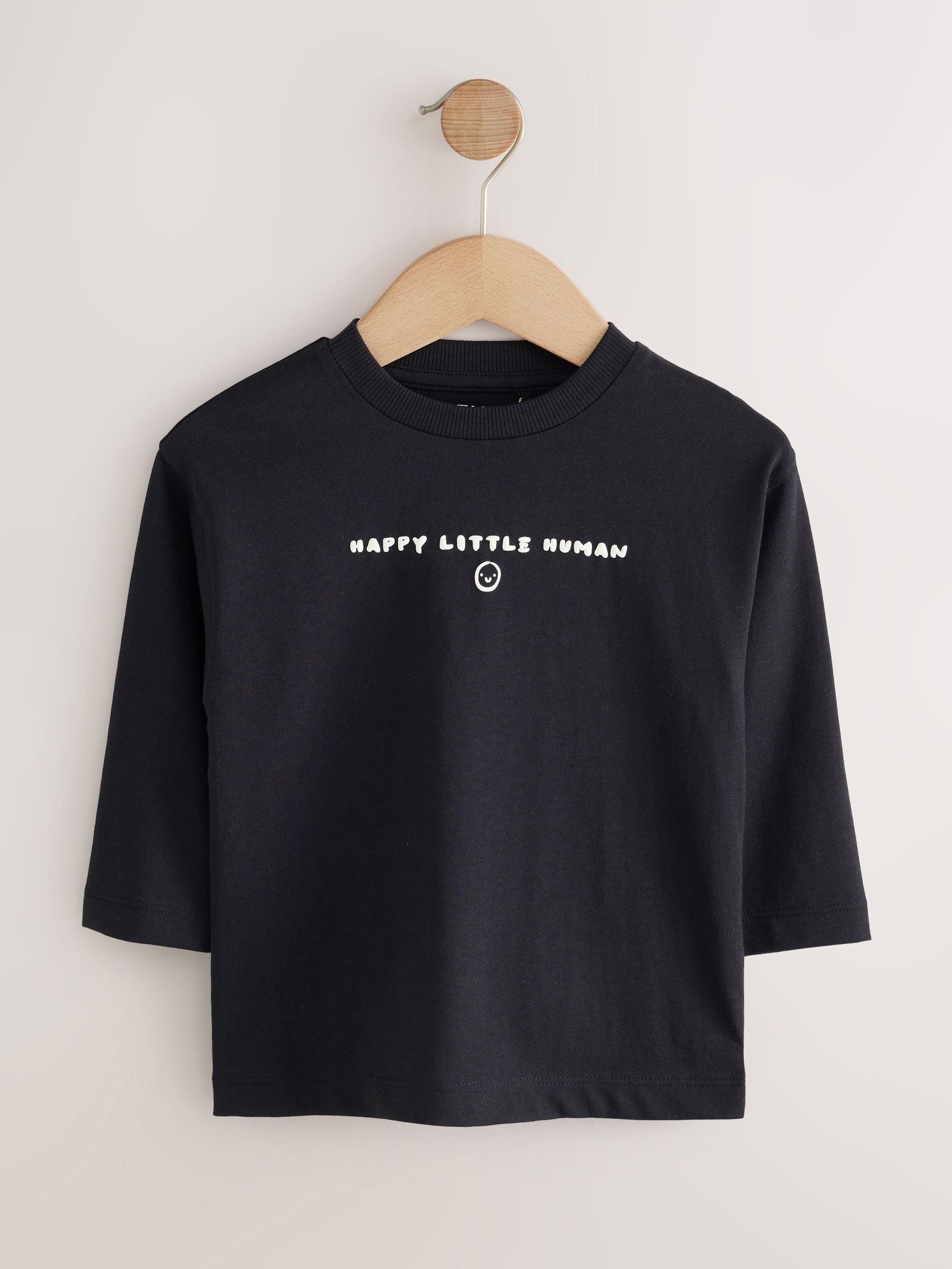 Dsiney Kidz - Black Happy Little Human Slogan Long Sleeve Small Graphic Printed T-Shirt (3mths-7yrs) image 5