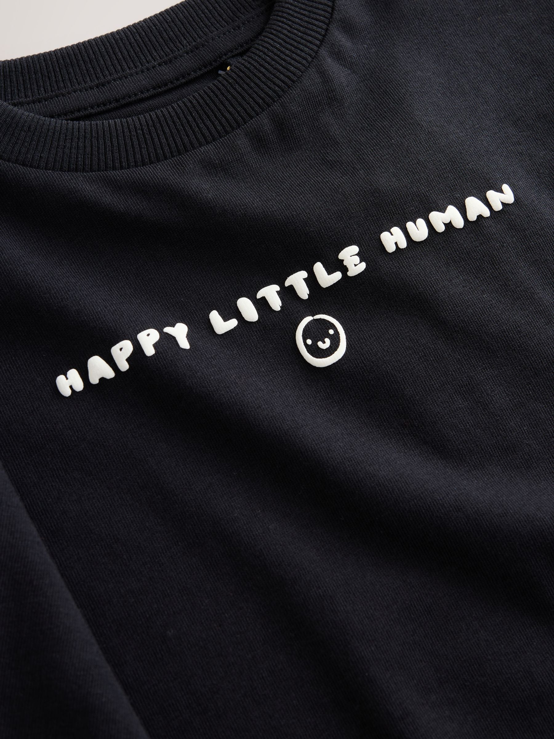 Dsiney Kidz - Black Happy Little Human Slogan Long Sleeve Small Graphic Printed T-Shirt (3mths-7yrs) image 7