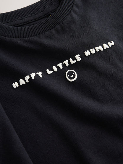 Dsiney Kidz - Black Happy Little Human Slogan Long Sleeve Small Graphic Printed T-Shirt (3mths-7yrs) image 7