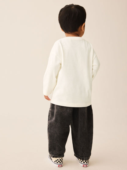 White Happy Little Human Slogan Long Sleeve Small Graphic Printed T-Shirt (3mths-7yrs) image 3