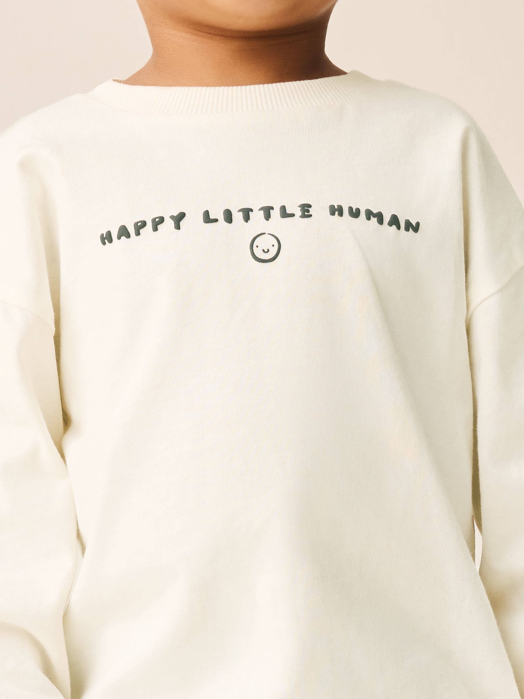 White Happy Little Human Slogan Long Sleeve Small Graphic Printed T-Shirt (3mths-7yrs) image 4