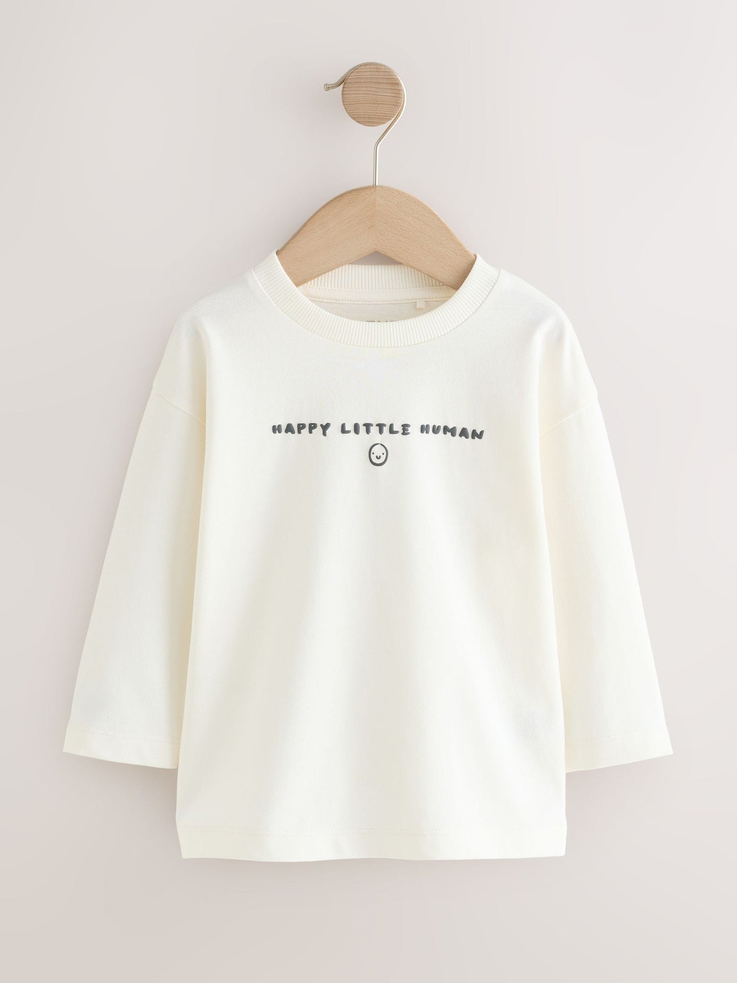 White Happy Little Human Slogan Long Sleeve Small Graphic Printed T-Shirt (3mths-7yrs) image 5