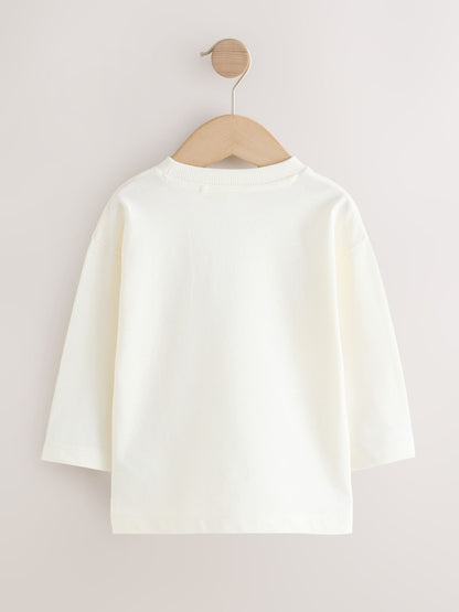 White Happy Little Human Slogan Long Sleeve Small Graphic Printed T-Shirt (3mths-7yrs) image 6