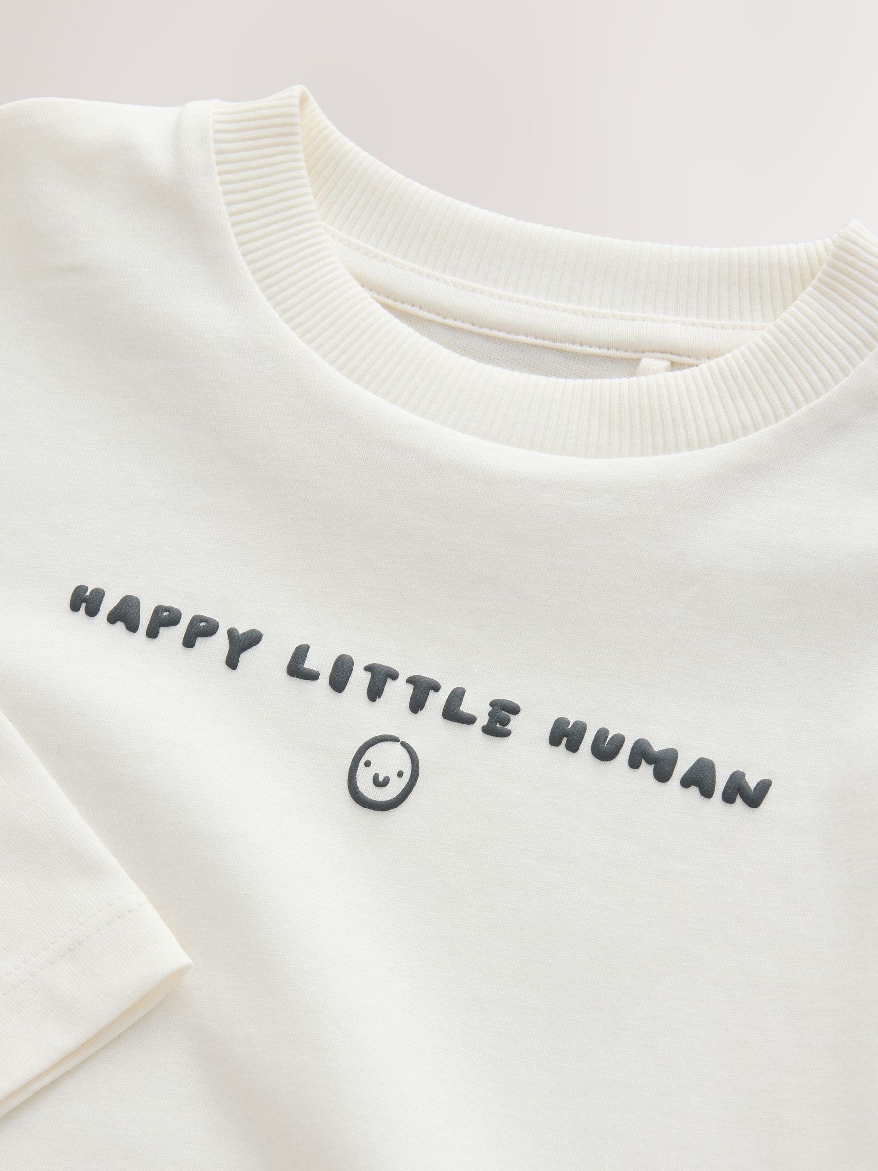 White Happy Little Human Slogan Long Sleeve Small Graphic Printed T-Shirt (3mths-7yrs) image 7