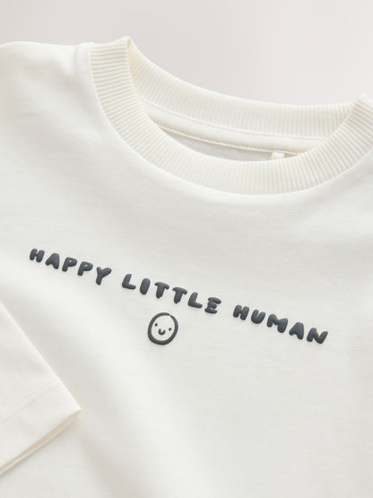 White Happy Little Human Slogan Long Sleeve Small Graphic Printed T-Shirt (3mths-7yrs) image 7