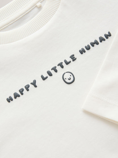 White Happy Little Human Slogan Long Sleeve Small Graphic Printed T-Shirt (3mths-7yrs) image 8