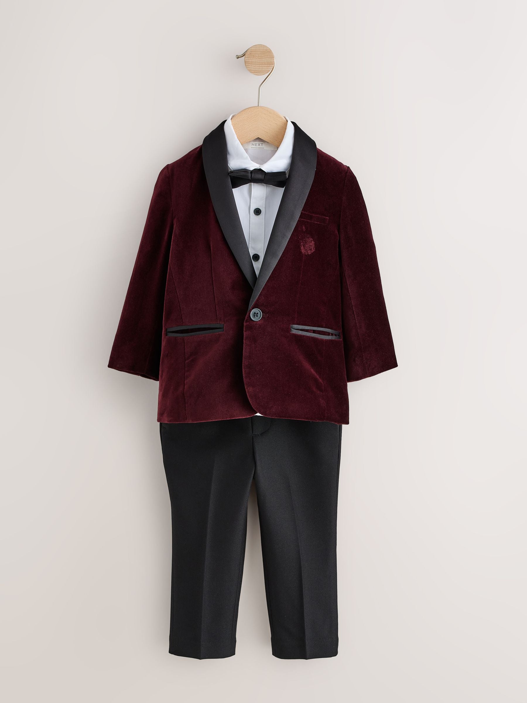 Dsiney Kidz - Burgundy Red Blazer, Shirt & Trouser Set Blazer Shirt Trousers and Bow Tie Set (3mths-12yrs) image 1