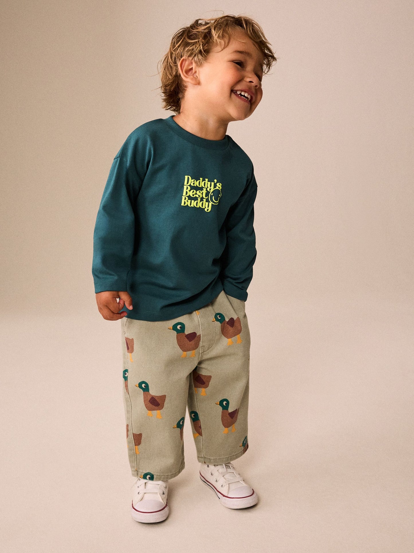 Dsiney Kidz - Green Daddys Best Buddy Slogan Long Sleeve Small Graphic Printed T-Shirt (3mths-7yrs) image 2