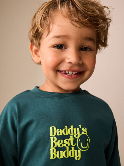 Dsiney Kidz - Green Daddys Best Buddy Slogan Long Sleeve Small Graphic Printed T-Shirt (3mths-7yrs) image 4