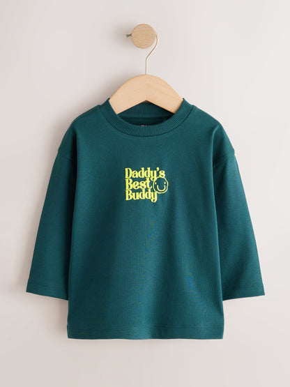 Dsiney Kidz - Green Daddys Best Buddy Slogan Long Sleeve Small Graphic Printed T-Shirt (3mths-7yrs) image 5