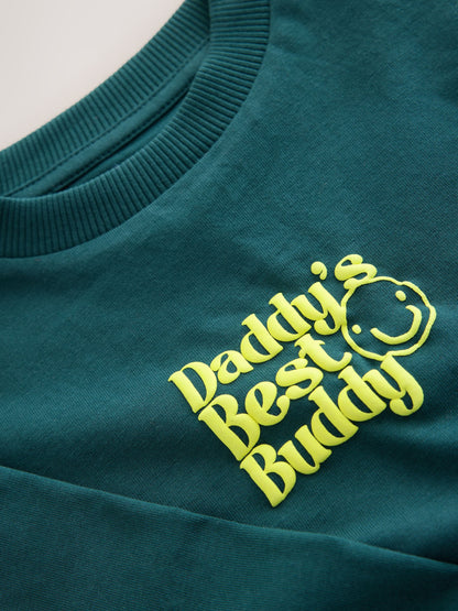 Dsiney Kidz - Green Daddys Best Buddy Slogan Long Sleeve Small Graphic Printed T-Shirt (3mths-7yrs) image 8