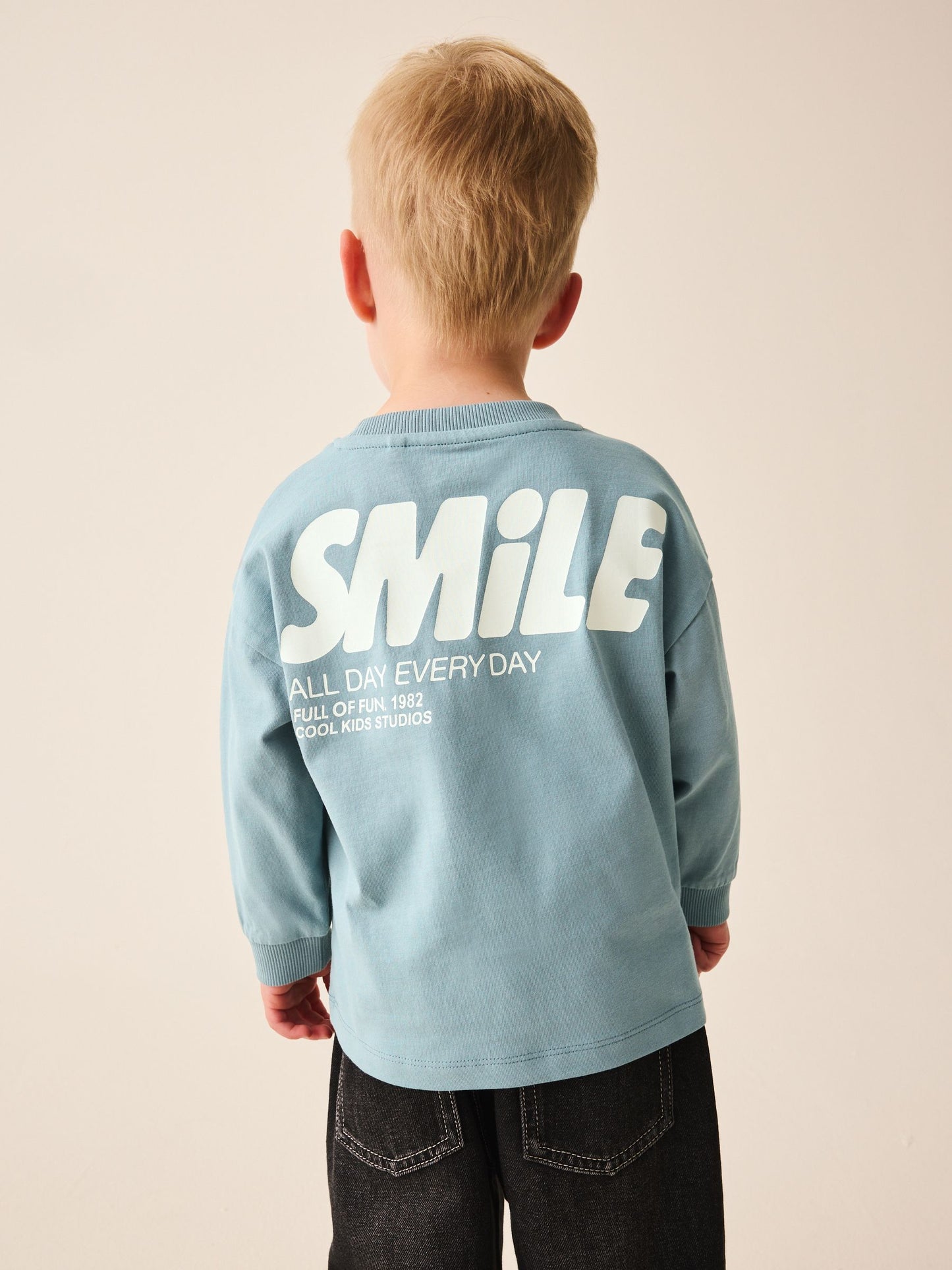 Dsiney Kidz - Mineral Blue Smile All Day Everyday Long Sleeve Back Graphic T-Shirt (3mths-10yrs) image 1