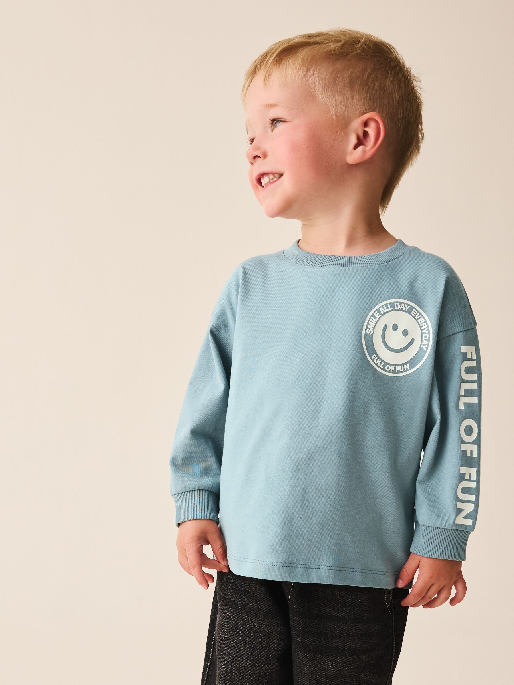 Dsiney Kidz - Mineral Blue Smile All Day Everyday Long Sleeve Back Graphic T-Shirt (3mths-10yrs) image 2