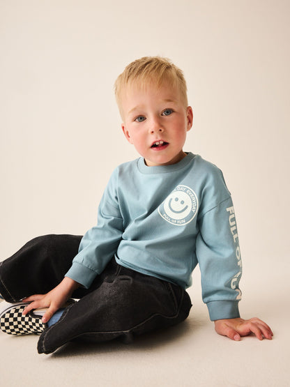 Dsiney Kidz - Mineral Blue Smile All Day Everyday Long Sleeve Back Graphic T-Shirt (3mths-10yrs) image 3