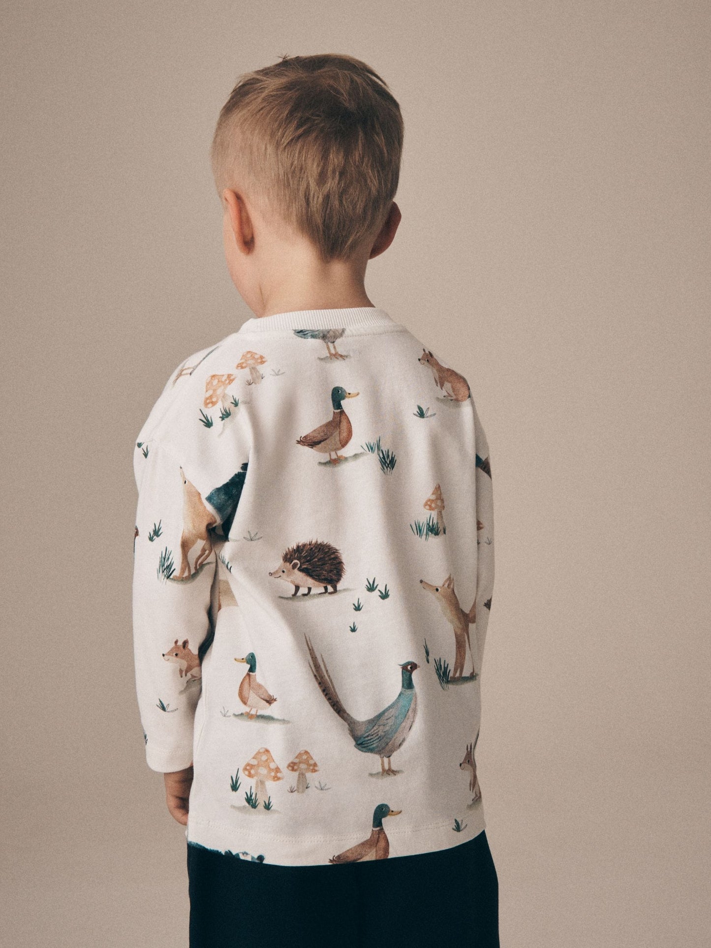 Cream/White Woodland Aminals Long Sleeve All Over Print T-Shirt (3mths-7yrs) image 3