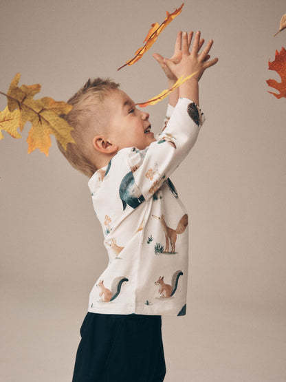 Cream/White Woodland Aminals Long Sleeve All Over Print T-Shirt (3mths-7yrs) image 4