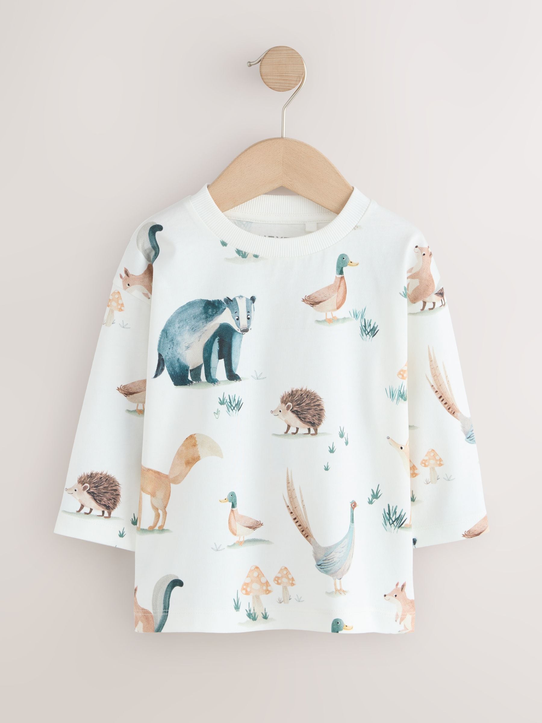 Cream/White Woodland Aminals Long Sleeve All Over Print T-Shirt (3mths-7yrs) image 5
