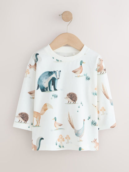 Cream/White Woodland Aminals Long Sleeve All Over Print T-Shirt (3mths-7yrs) image 5