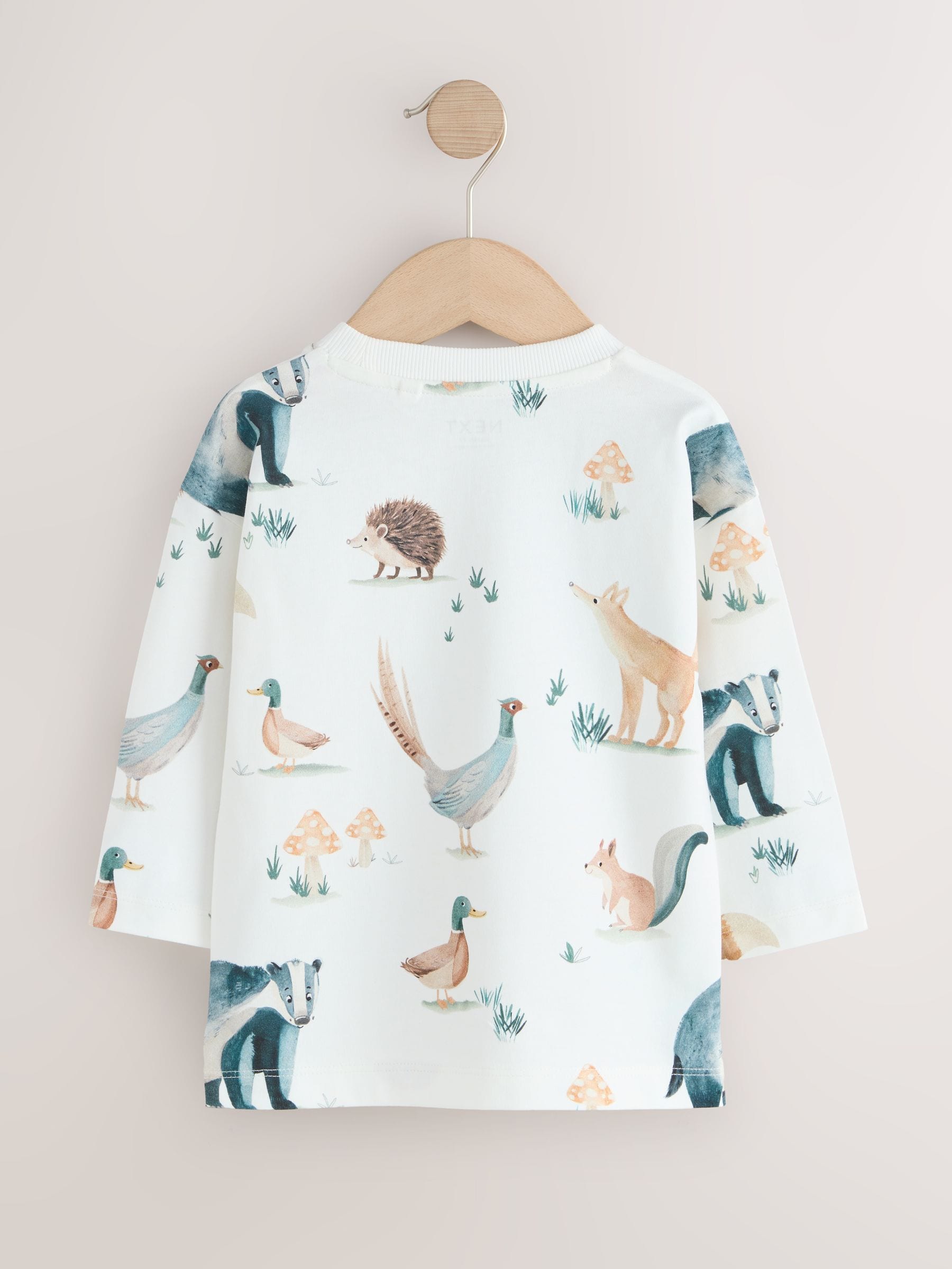 Cream/White Woodland Aminals Long Sleeve All Over Print T-Shirt (3mths-7yrs) image 6