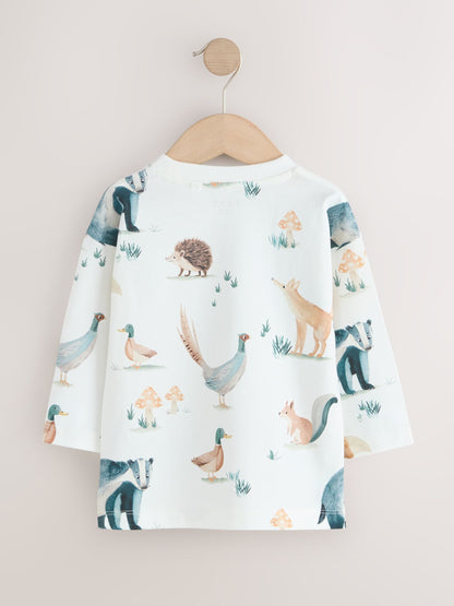 Cream/White Woodland Aminals Long Sleeve All Over Print T-Shirt (3mths-7yrs) image 6