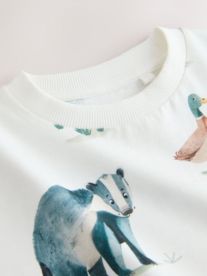 Cream/White Woodland Aminals Long Sleeve All Over Print T-Shirt (3mths-7yrs) image 7
