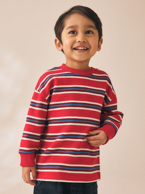 Red/White Textured Long Sleeve Stripe T-Shirt (3mths-7yrs) image 1