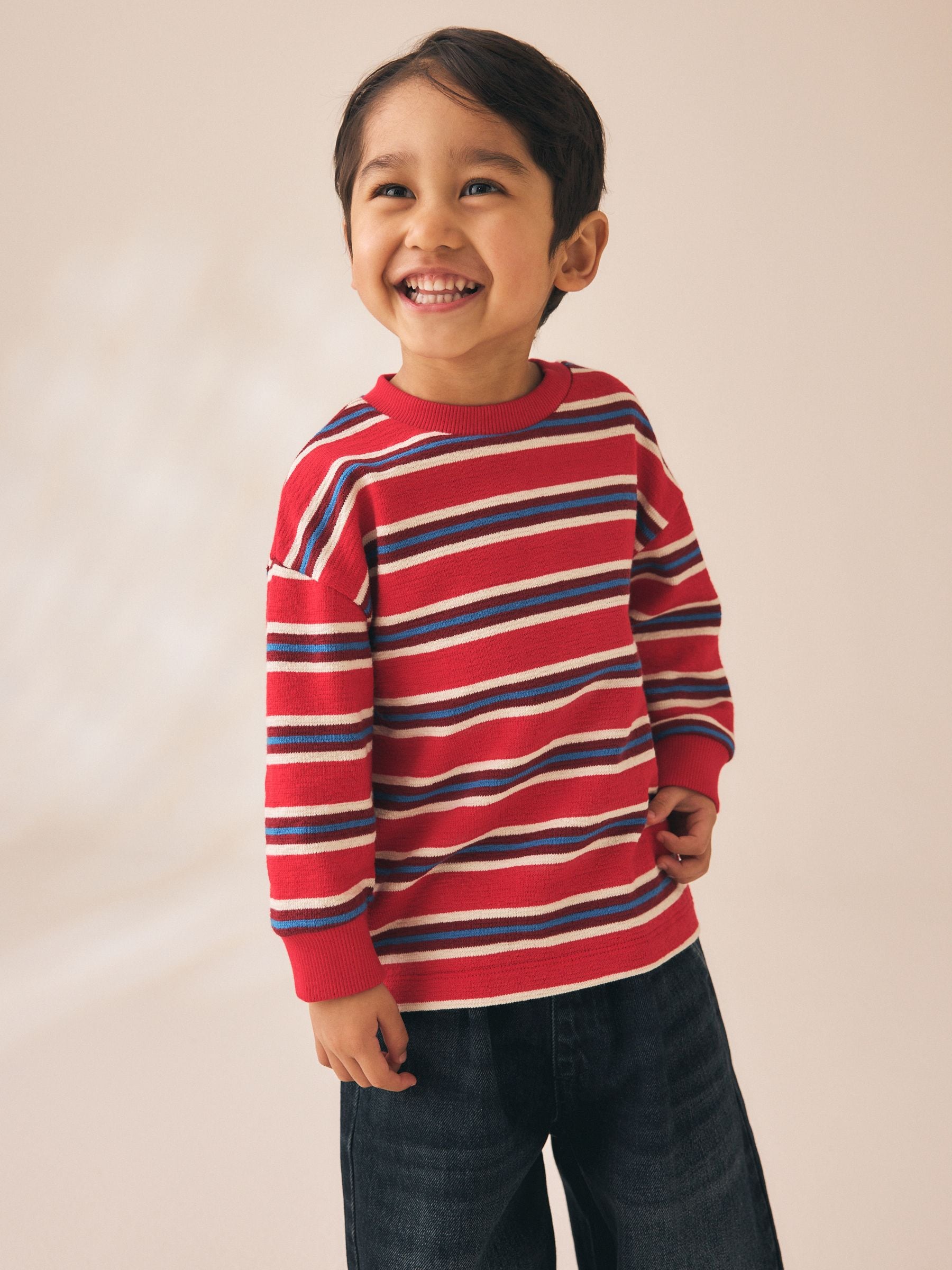 Red/White Textured Long Sleeve Stripe T-Shirt (3mths-7yrs) image 2